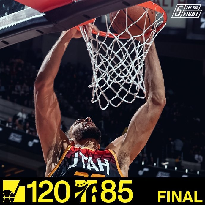 爵士120-85击败76人 博扬27分 戈贝尔15+17+4帽 克拉克森20+7