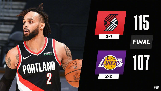 <a href=/halkan/lanqiuzhibo/blazers/ target=_blank class=infotextkey>开拓者</a>115-107战胜<a href=/halkan/lanqiuzhibo/lakers/ target=_blank class=infotextkey>湖人</a>